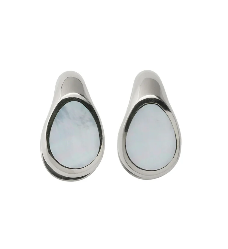 MOP Keyhole White Brass Ear Weights