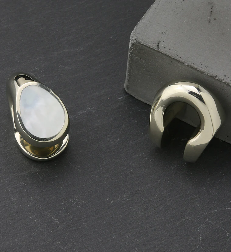 MOP Keyhole White Brass Ear Weights - Image 2