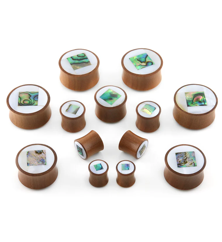 MOP & Squared Abalone Shell Inlayed Saba Wood Plugs - Image 2