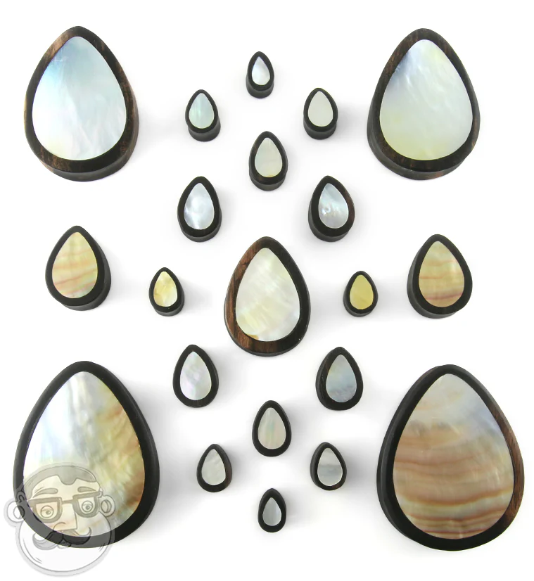 Mother of Pearl Areng Wood Teardrop Plugs - Image 3