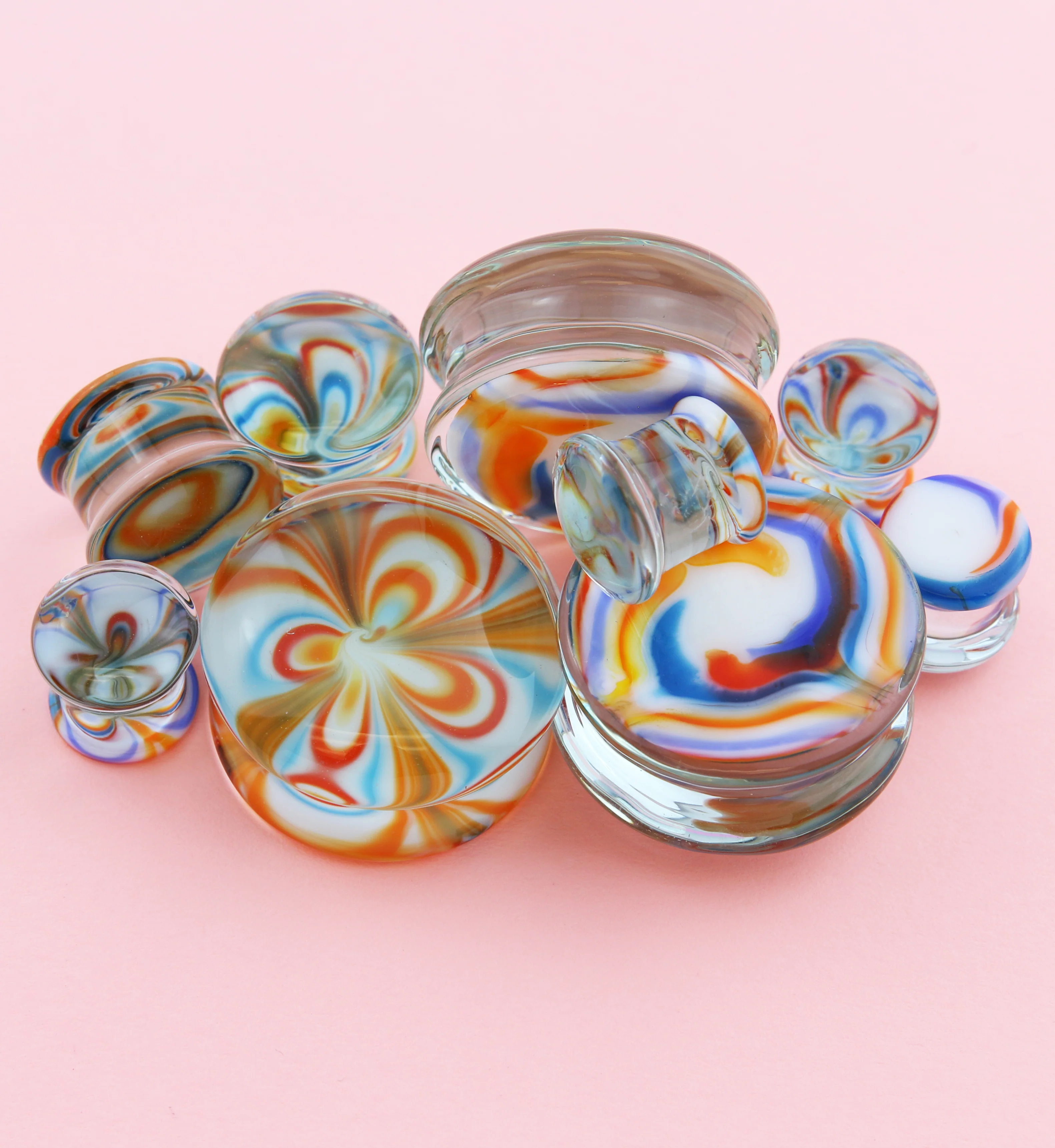 Multi Chroma Swirl Glass Double Flare Plugs - Image 2