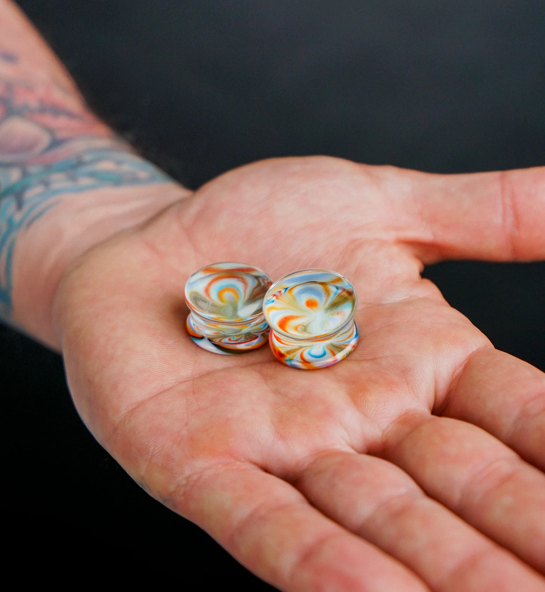 Multi Chroma Swirl Glass Double Flare Plugs - Image 8