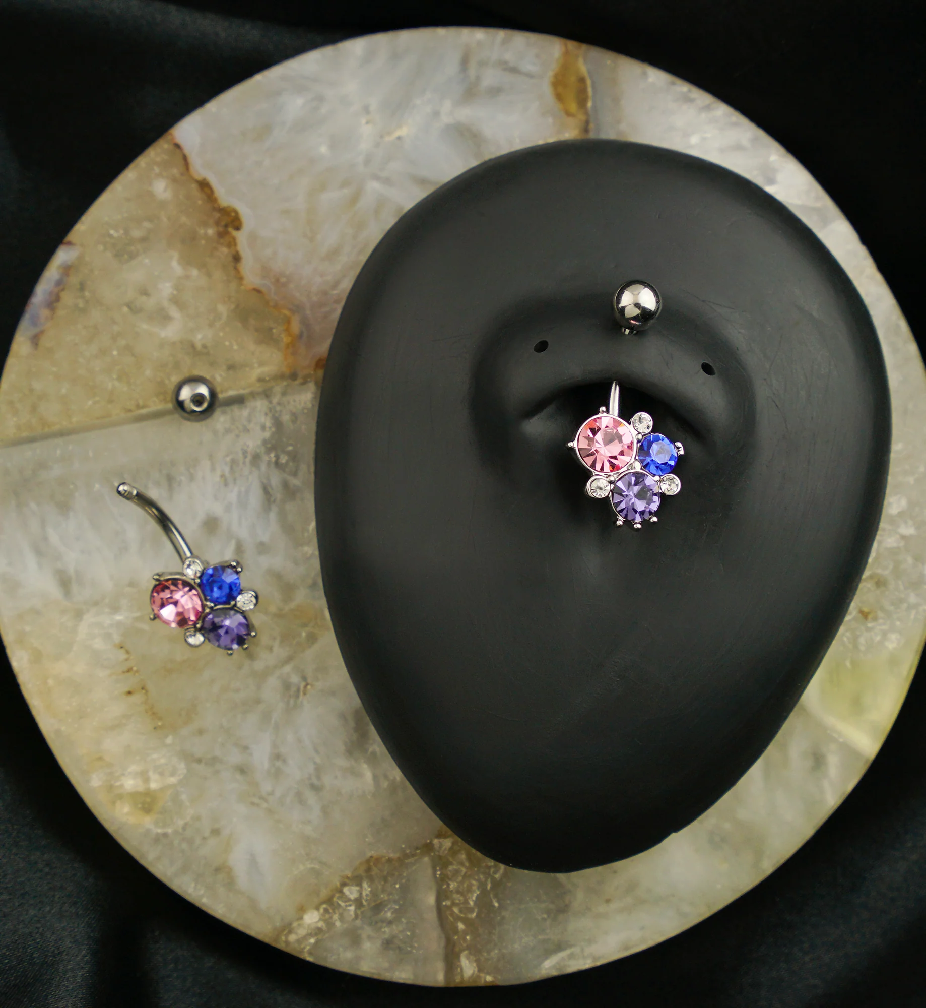 Multi-Color CZ Cluster Stainless Steel Belly Button Ring - Image 2