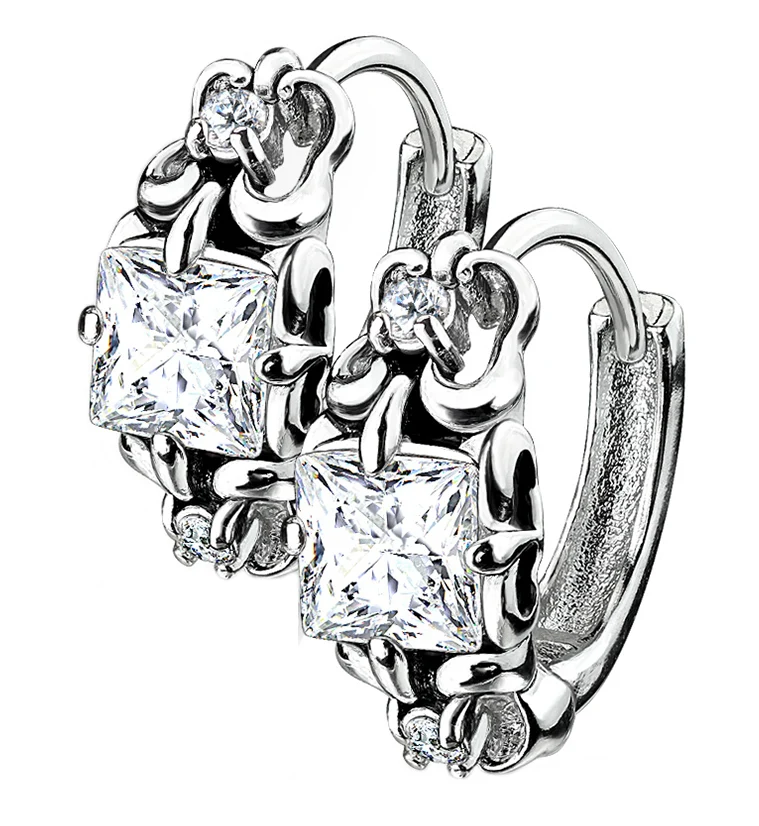 Multi CZ Stainless Steel Clicker Earrings