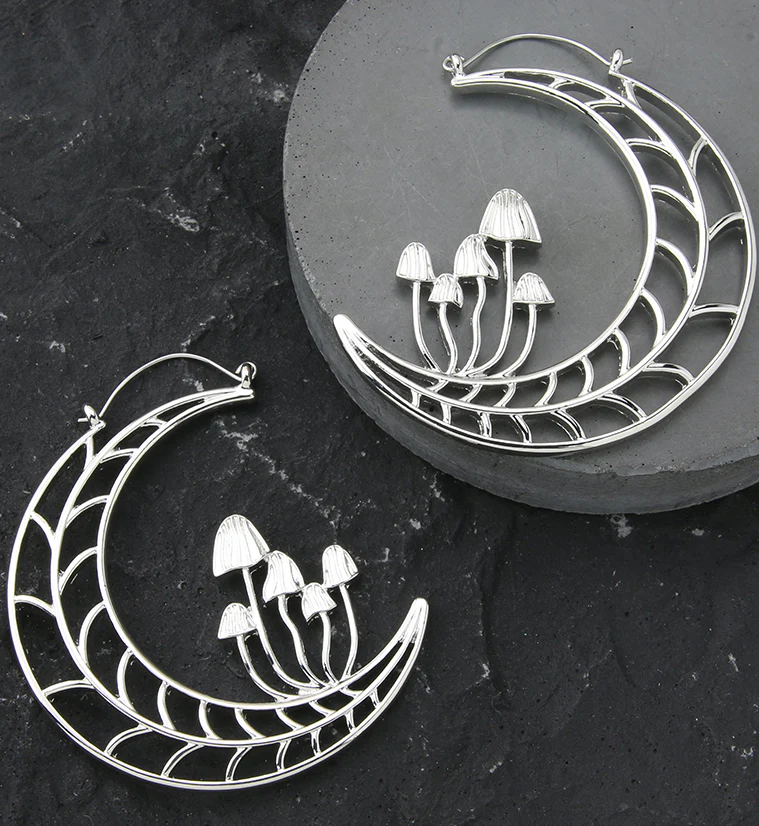 Mushroom Half Moon Stainless Steel Plug Hoops - Image 2
