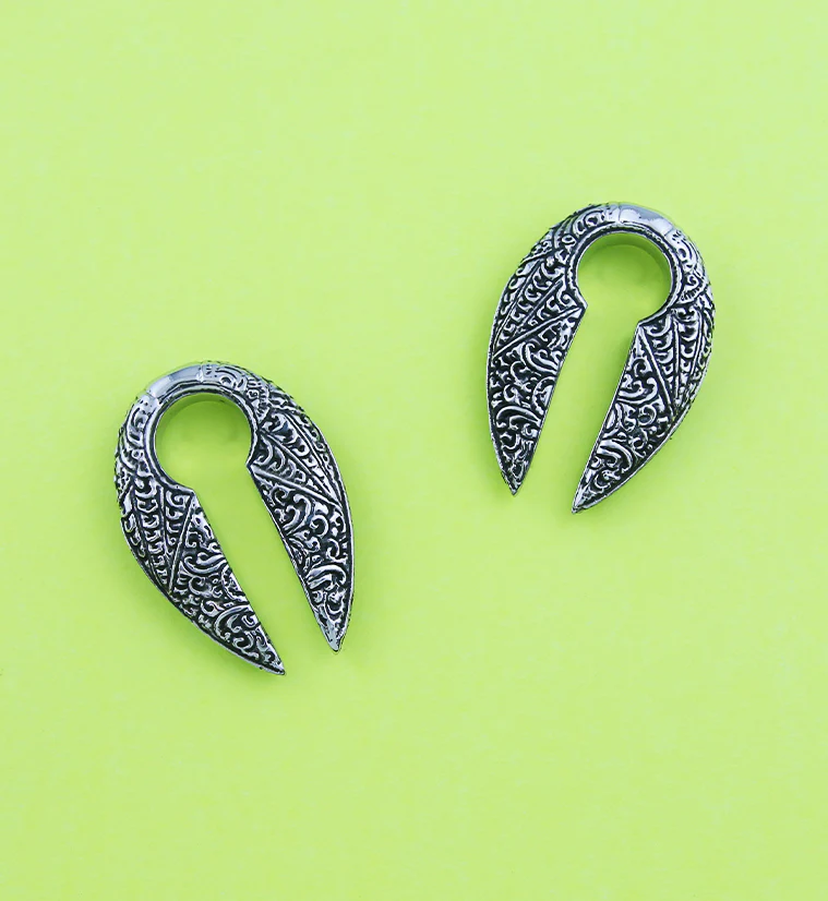 Narrow Filigree Keyhole White Brass Ear Weights - Image 2