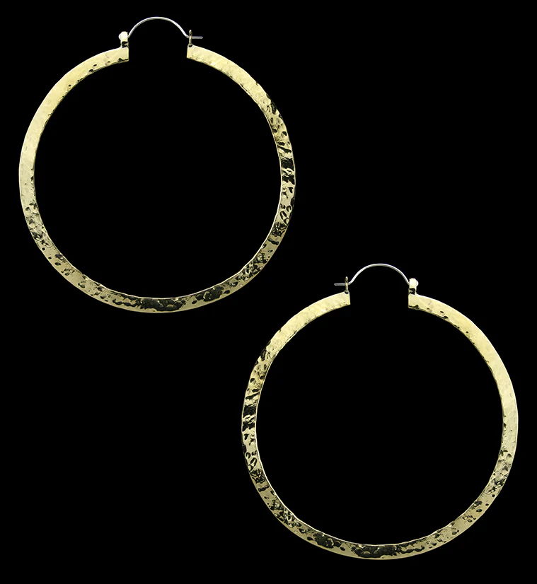 Narrow Hammered Brass Hangers / Earrings - Image 3