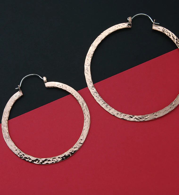 Narrow Hammered Copper Hangers / Earrings - Image 2