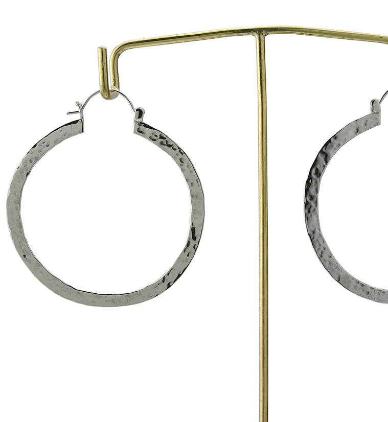 Narrow Hammered White Brass Hangers / Earrings - Image 4