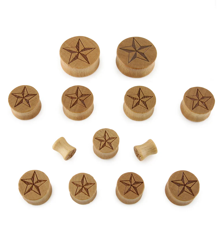 Nautical Star Engraved Wood Plugs - Image 2