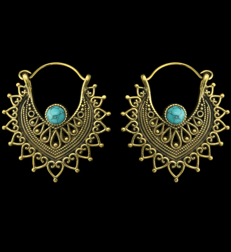Noble Howlite Turquoise Stone Inlay Brass Hangers / Earrings