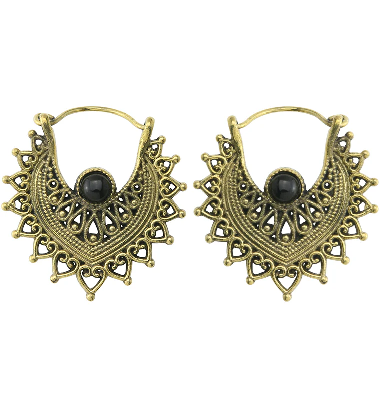 Noble Onyx Stone Inlay Brass Hangers / Earrings - Image 2