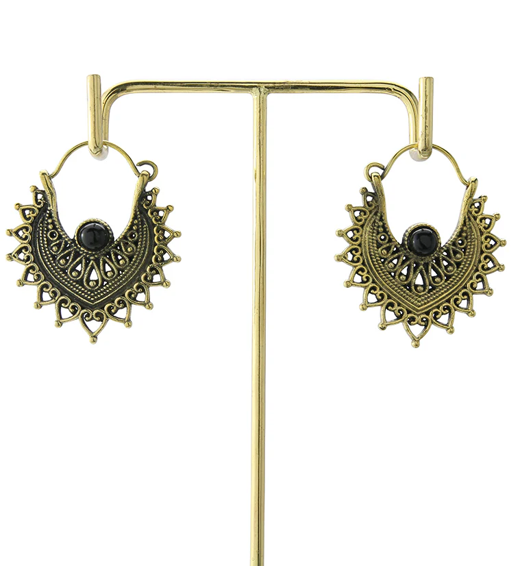 Noble Onyx Stone Inlay Brass Hangers / Earrings - Image 4