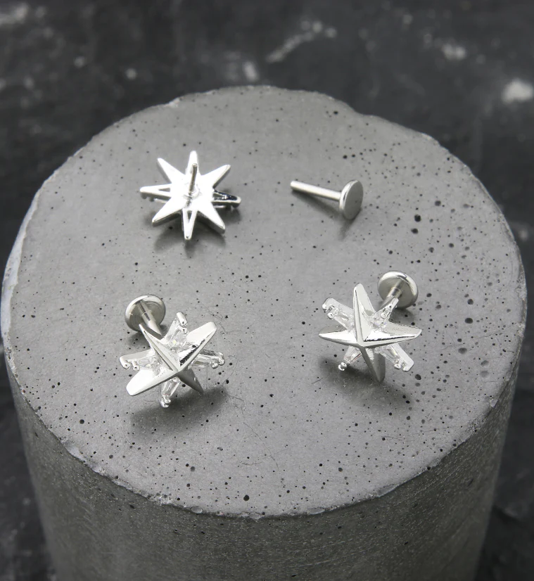 North Star CZ Stainless Steel Threadless Labret - Image 2