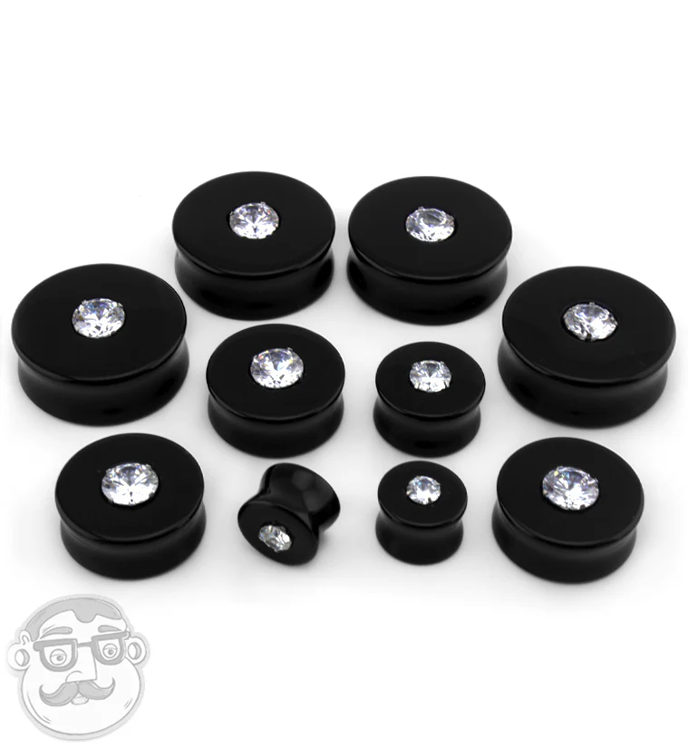 Obsidian Stone Plugs with CZ Inlay - Image 3
