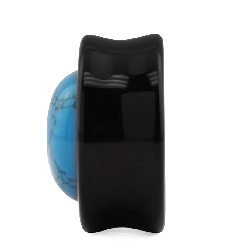 Obsidian Stone Plugs with Turquoise Howlite Stone Inlay - Image 5