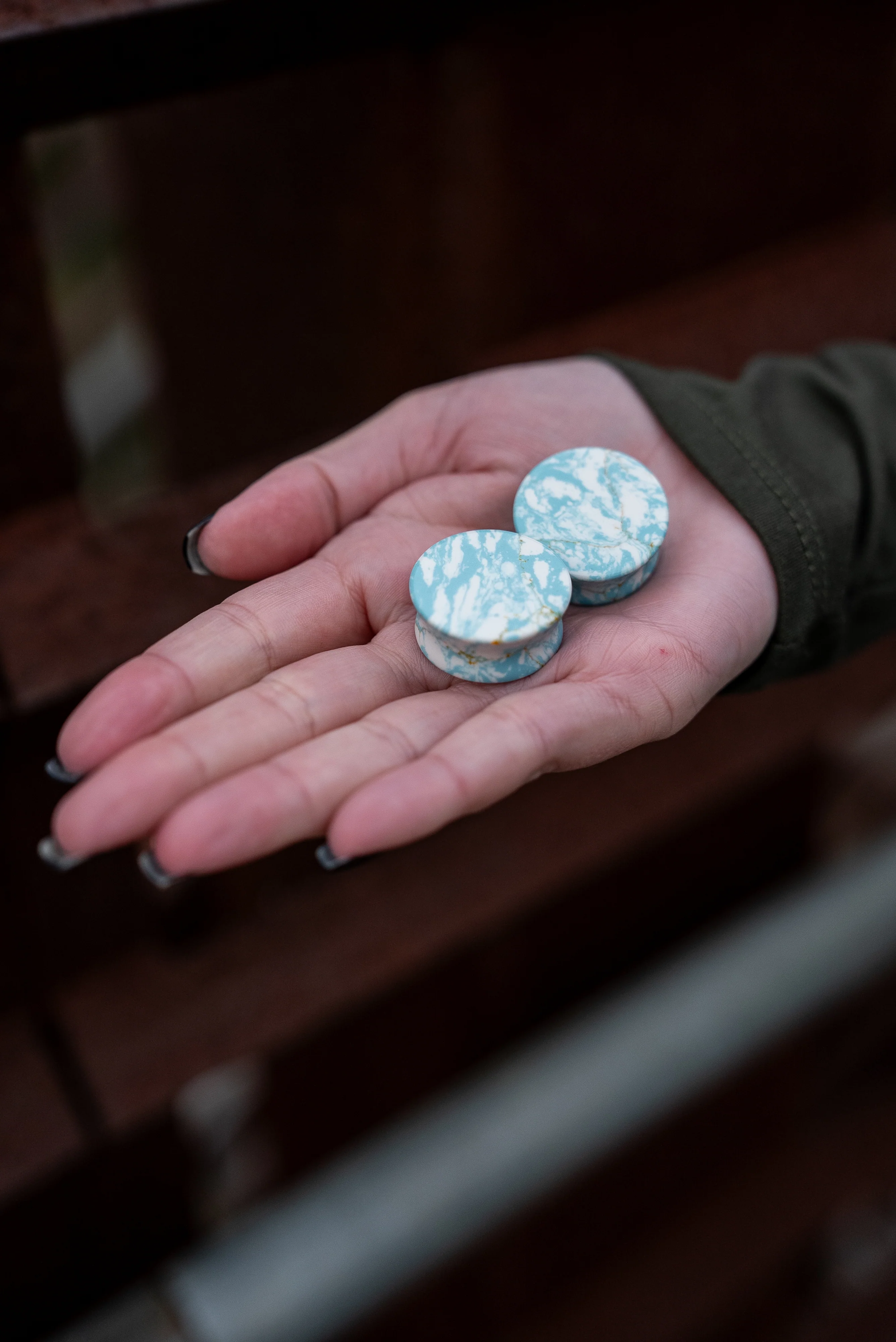Ocean Howlite Stone Mayan Flare Plugs - Image 10