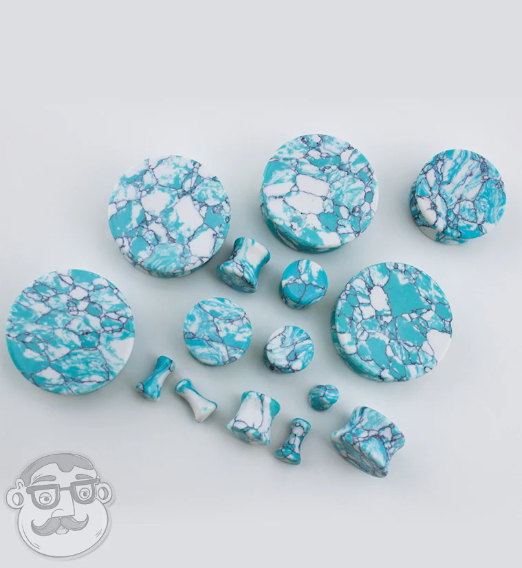Ocean Howlite Stone Mayan Flare Plugs - Image 12