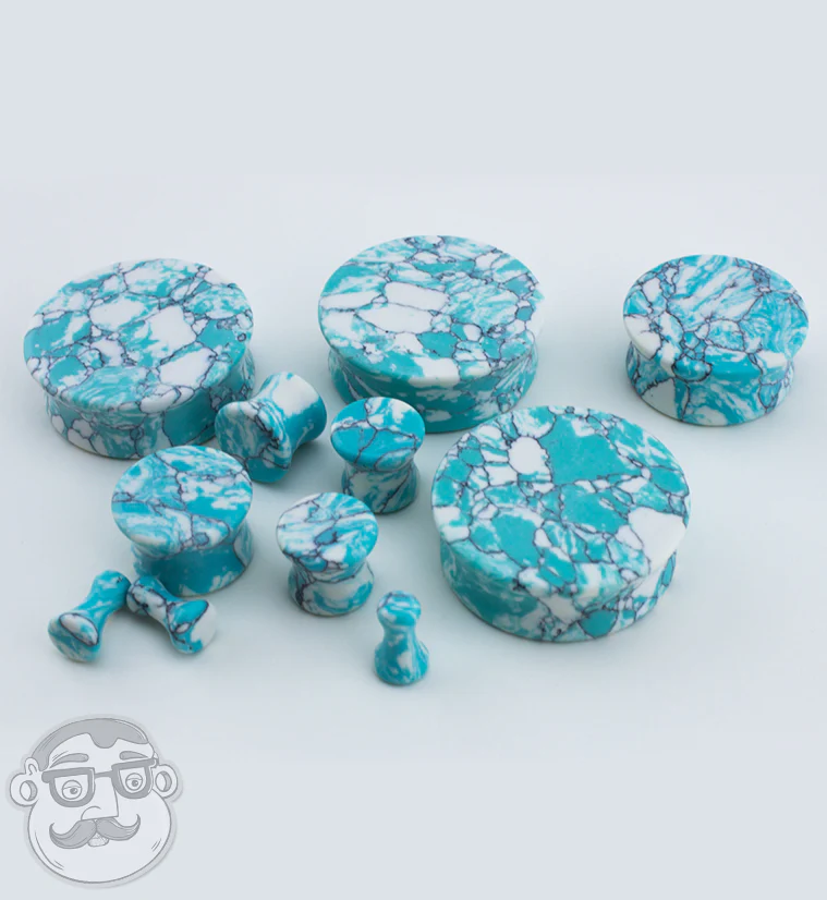 Ocean Howlite Stone Mayan Flare Plugs - Image 13