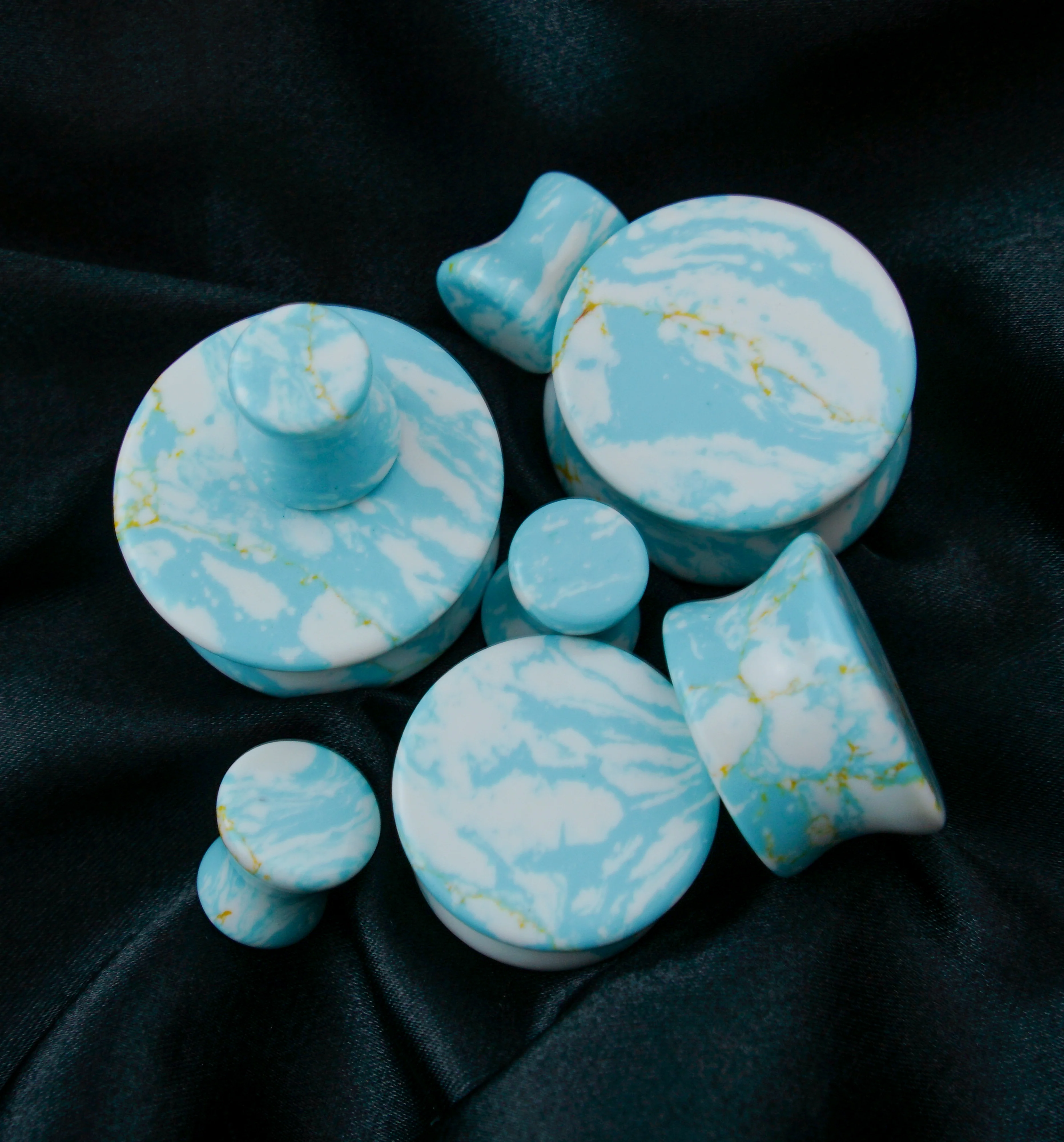 Ocean Howlite Stone Mayan Flare Plugs - Image 2
