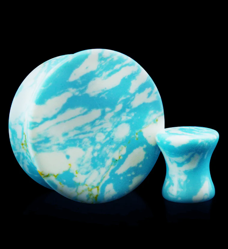 Ocean Howlite Stone Mayan Flare Plugs - Image 3