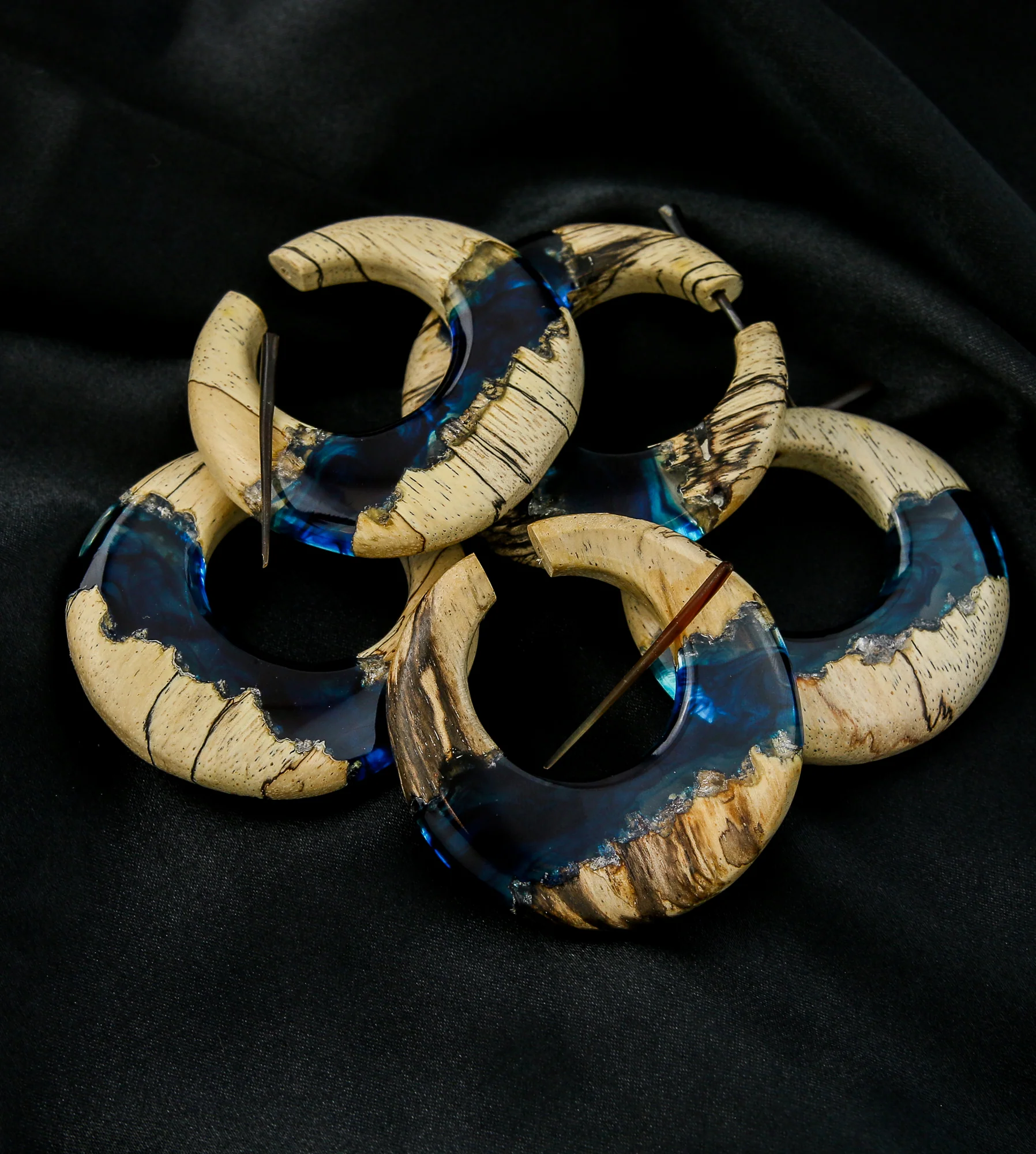 Ocean Resin Tamarind Wood Hoop Earrings - Image 3