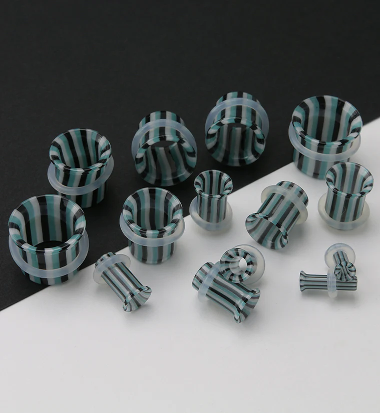 Ocean Stripe Glass Tunnel Plugs - Single Flare - Image 2