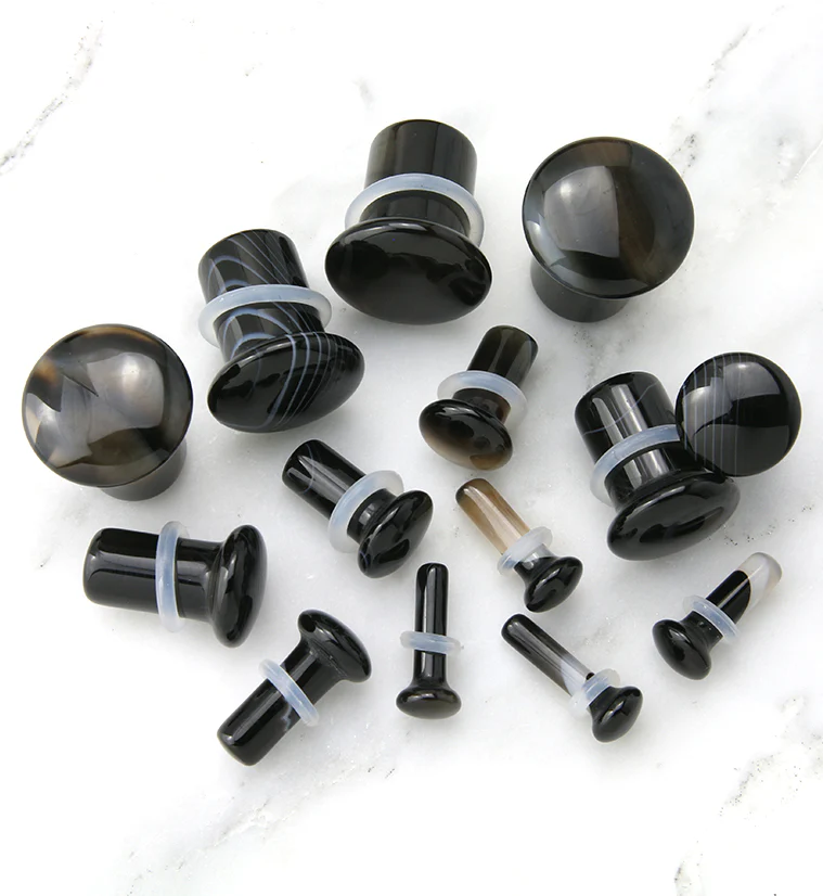 Black Line Agate Single Flare Stone Plugs - Image 2