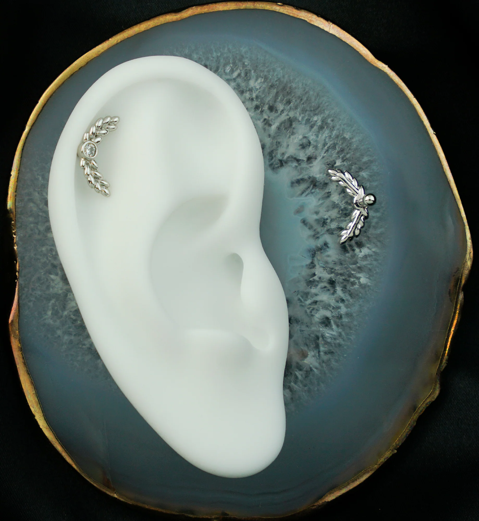 Olive Branch Clear CZ Cartilage Barbell - Image 2