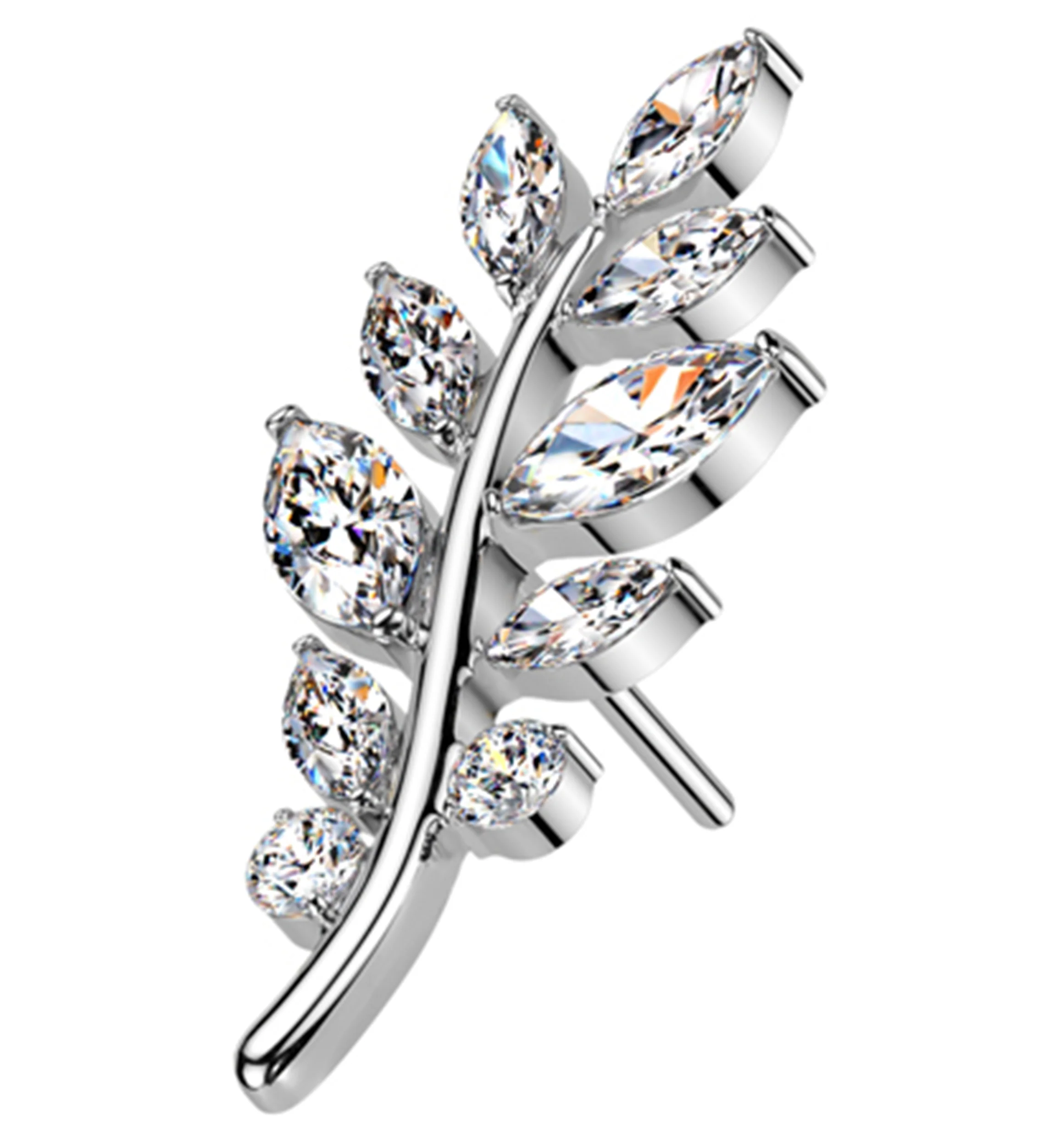 Olive Leaf Clear CZ Threadless Titanium Top