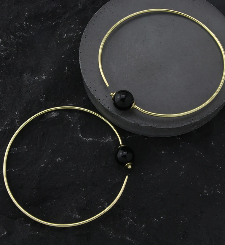 Onyx Stone Orb Brass Hangers / Plug Hoops