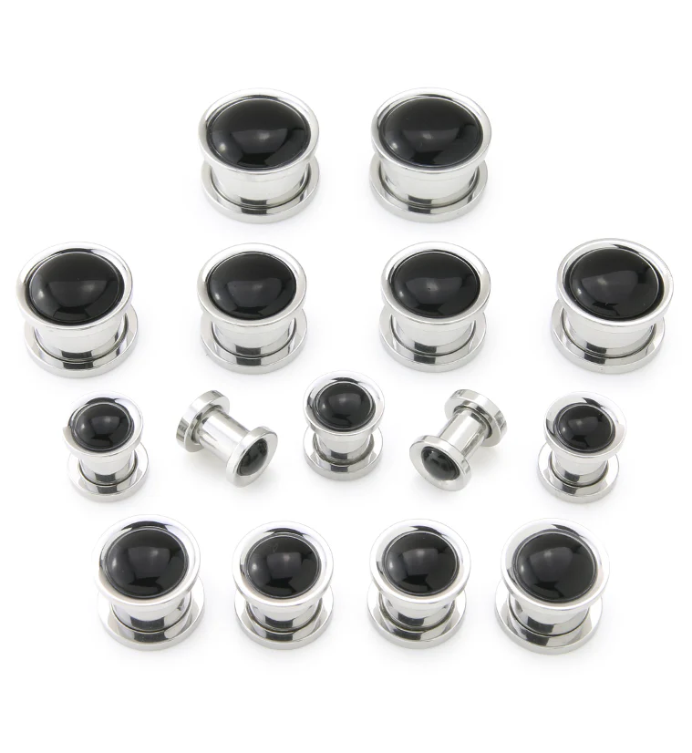 Black Onyx Stone Stainless Steel Plugs - Image 2