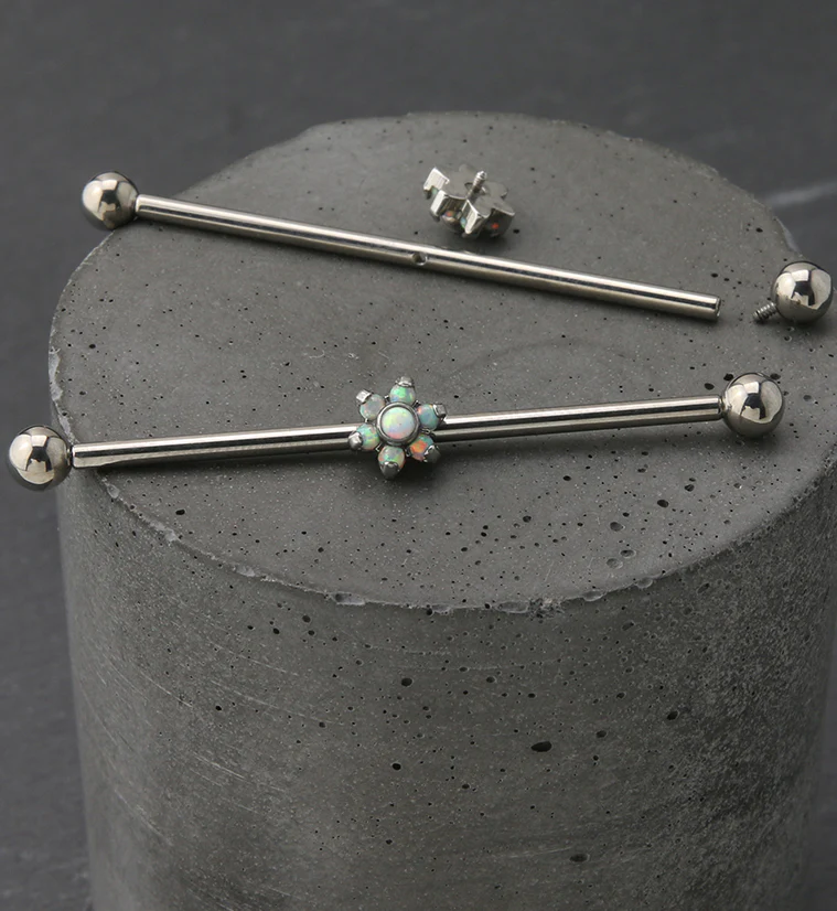 Opalite Flower Titanium Industrial Barbell - Image 2