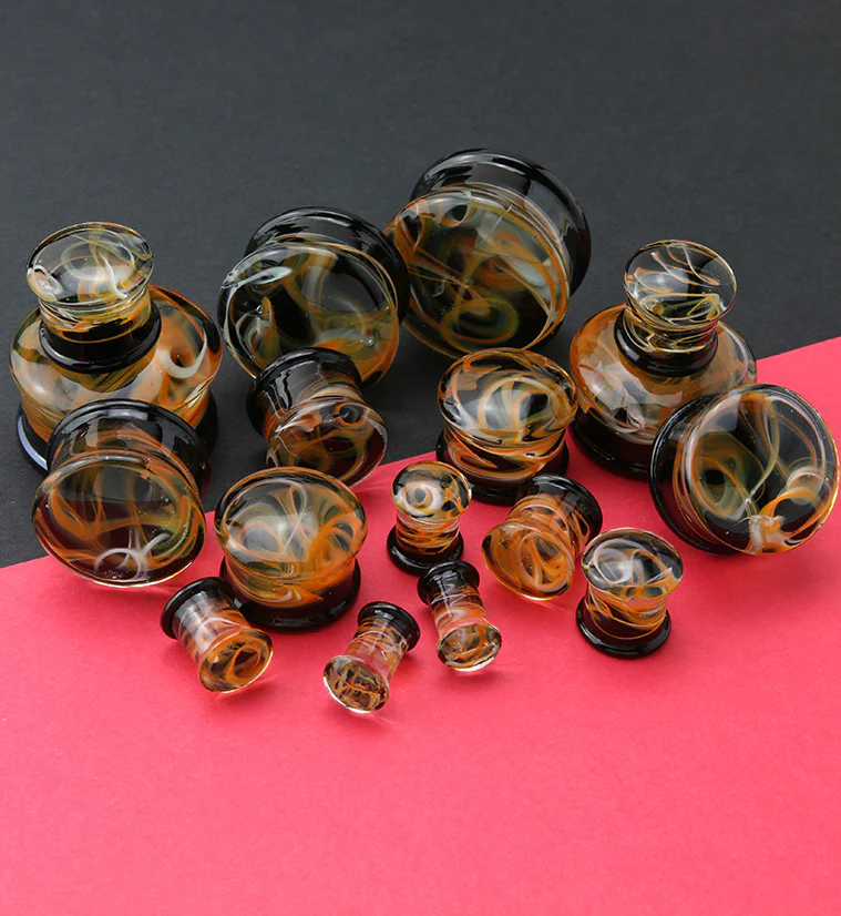 Orange Haze Swirl Glass Plugs - Image 3