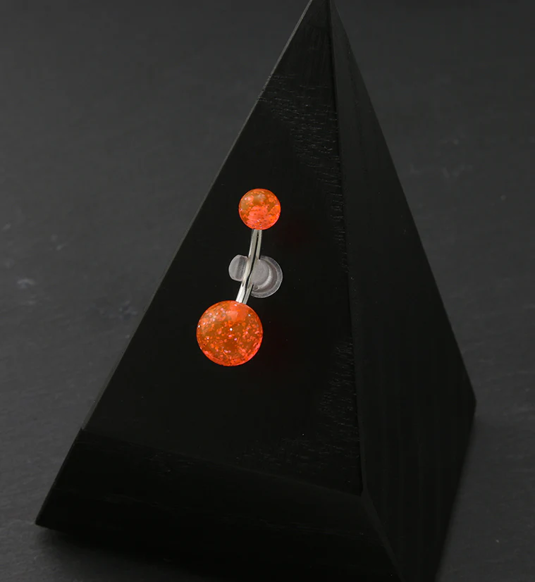 Orange UV Glitter Ball Belly Button Ring - Image 2