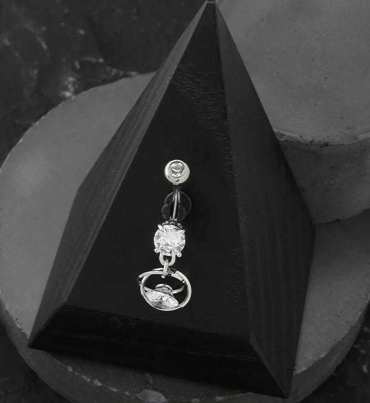Orbit CZ Dangle Stainless Steel Belly Button Ring - Image 2