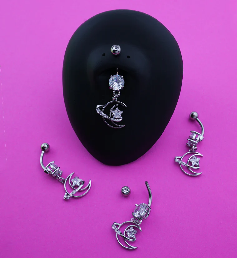 Orbital Moon Dangle Stainless Steel Belly Button Ring - Image 2