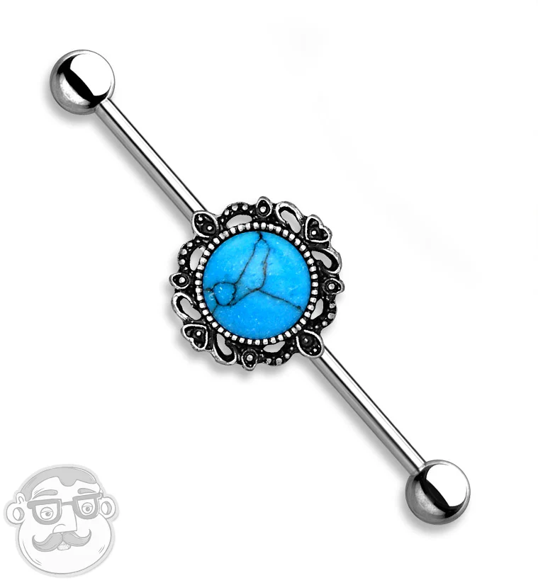 Ornamental Turquoise Howlite Stone Industrial Barbell