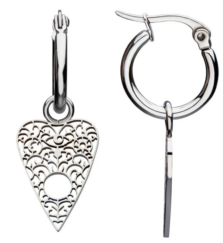 Ornate Planchette Stainless Steel Hoop Earrings - Image 3