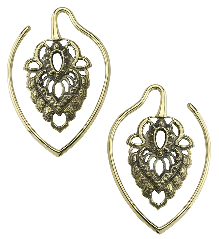 Ornate Teardrop Brass Ear Weights - Image 3