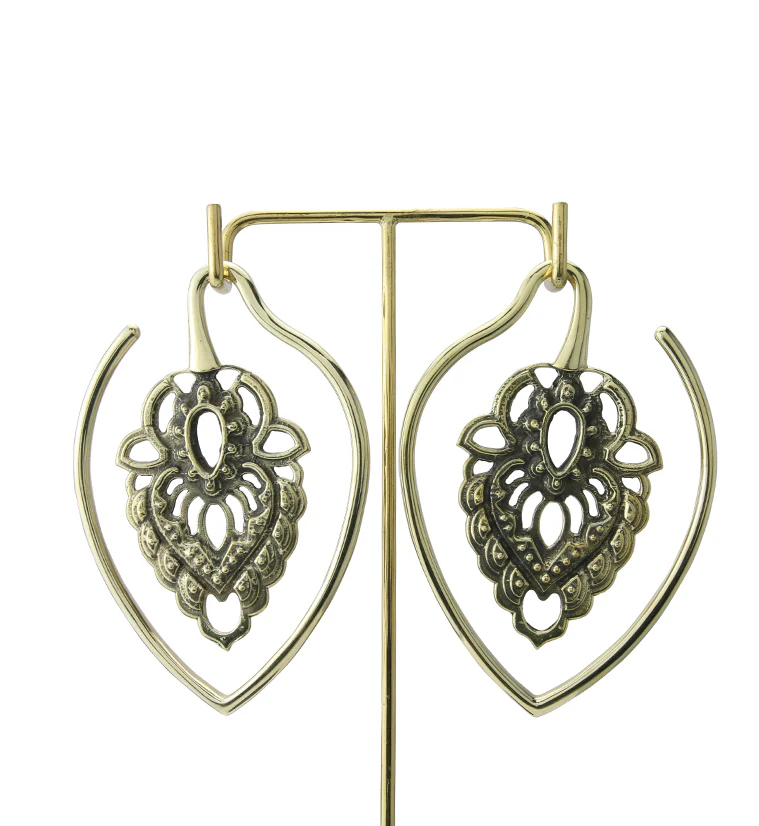 Ornate Teardrop Brass Ear Weights - Image 4