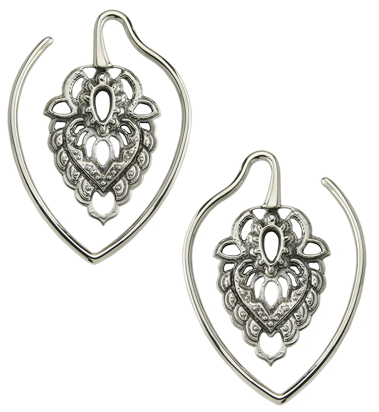 Ornate Teardrop White Brass Ear Weights - Image 4