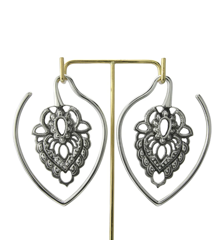 Ornate Teardrop White Brass Ear Weights - Image 5