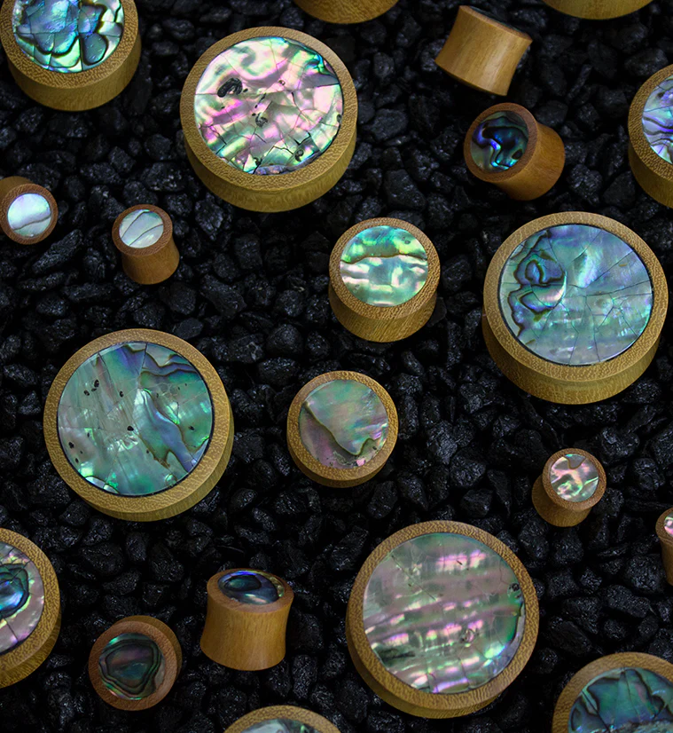 Osage Orange Wood Plugs with Abalone Shell Inlay - Image 2