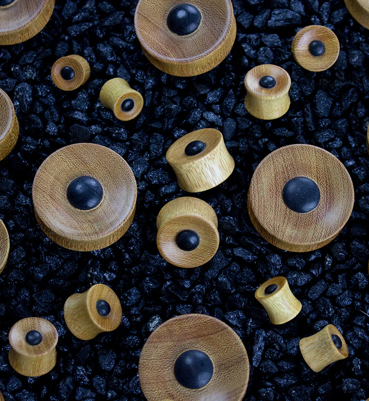 Osage Orange Wood Plugs with Areng Wood Dome Inlay - Image 2