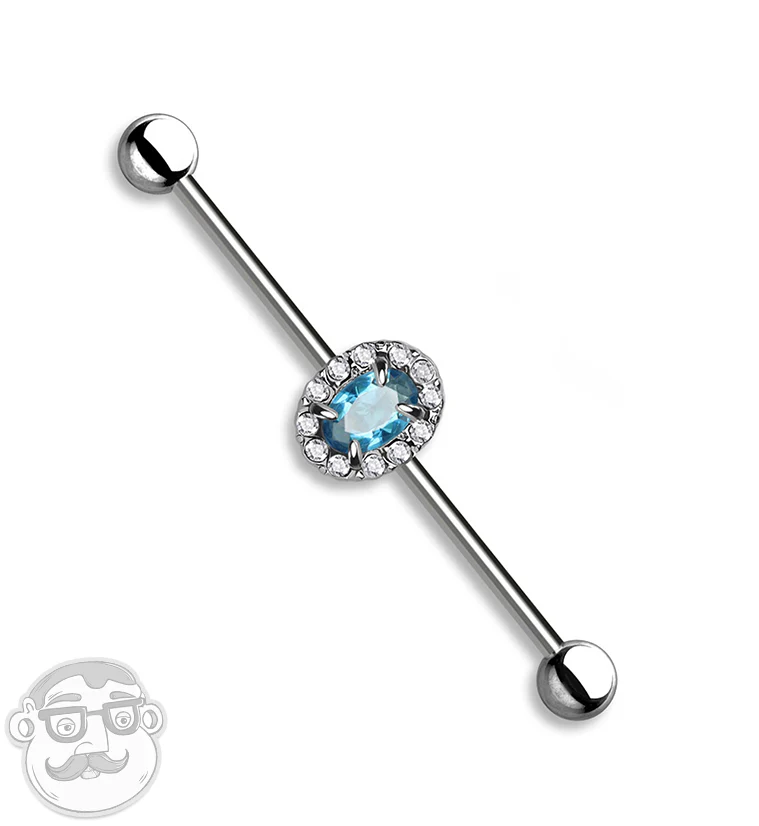 Oval Aqua CZ Industrial Barbell