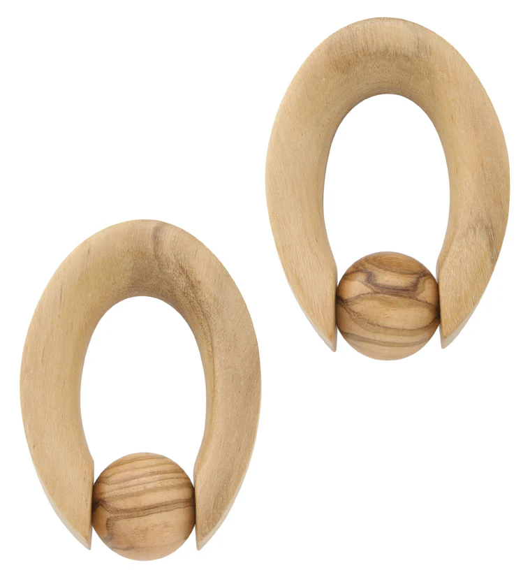 Ovaloid Ball Olive Wood Hoop Hangers