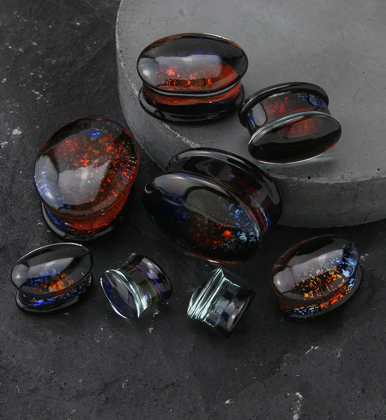 Oval Campfire Dichroic Glass Double Flare Plugs - Image 2