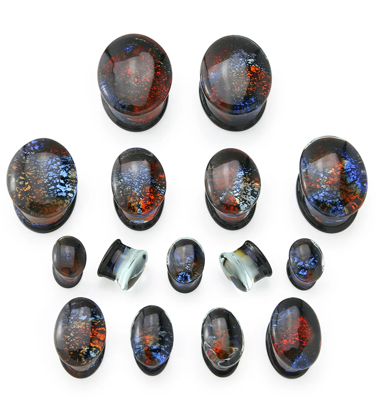 Oval Campfire Dichroic Glass Double Flare Plugs - Image 3