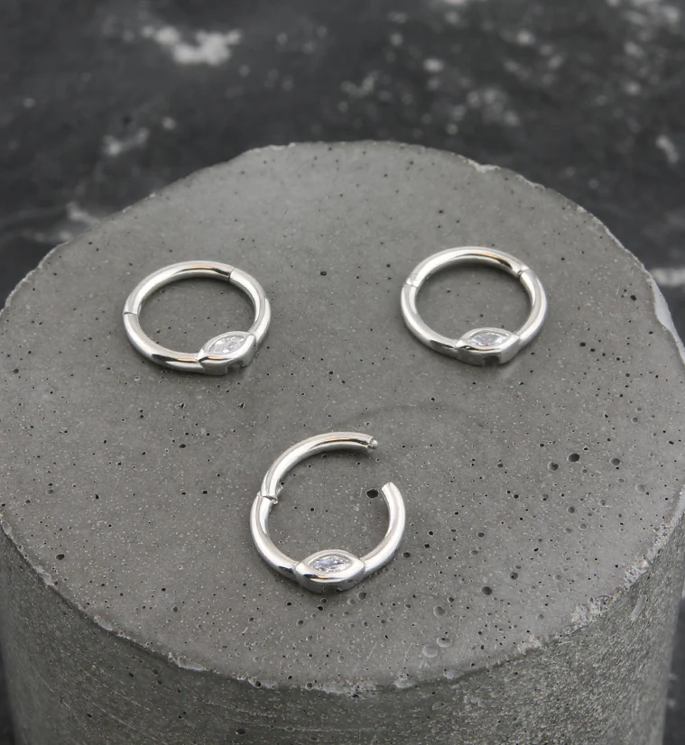 Oval Clear CZ Stainless Steel Hinged Segment Ring - Image 2